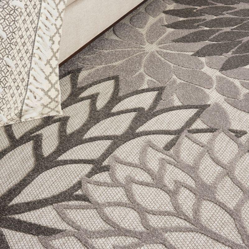 Nourison Aloha Floral Bloom Flatweave High-Low Indoor Outdoor Area Rug Silver Grey 7' x 10'