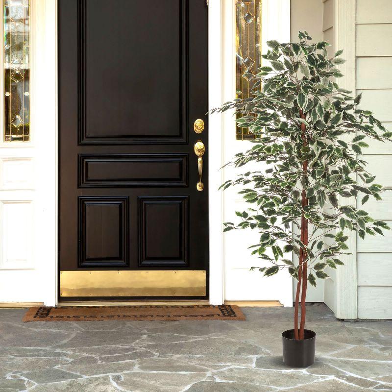 Nature Spring 5 ft Ficus Artificial Tree - Fake Plant with Variegated Leaves and Natural Trunk - Topiary Decor for Indoor or Outdoor