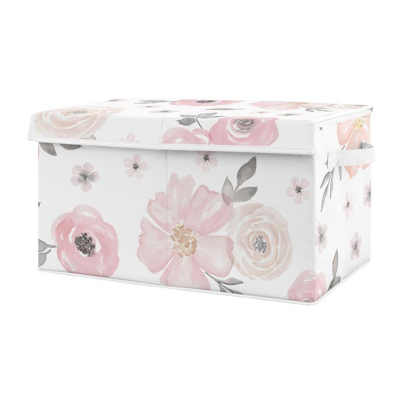 Pink and Grey Floral Fabric Storage Bin with Lid