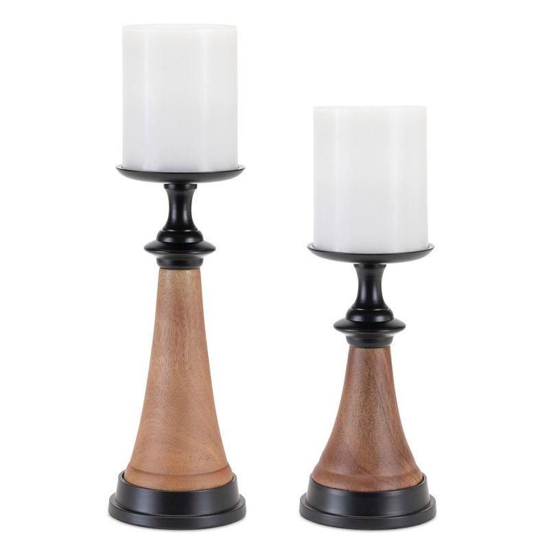 Melrose Tapered Wood and Iron Candle Holders (Set of 2)