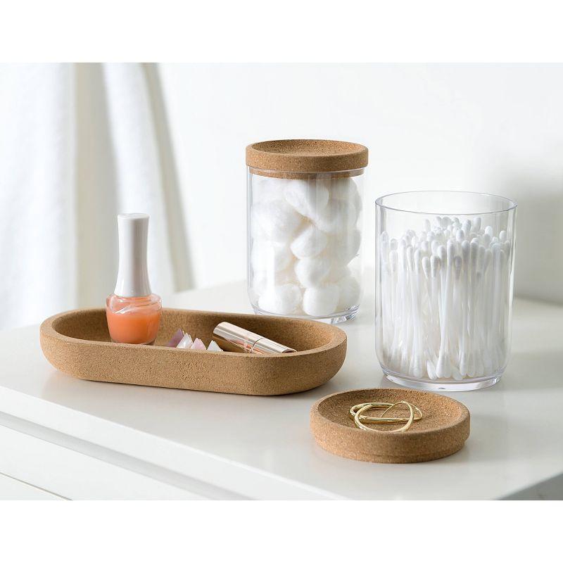 Canister with Cork Bathroom Tray Clear - Allure Home Creations: Plastic Qtip Holder, Hand Washable, 4.33" H