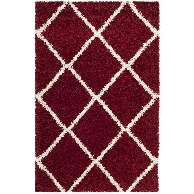 Red and Ivory Diamond High Pile Shag Area Rug