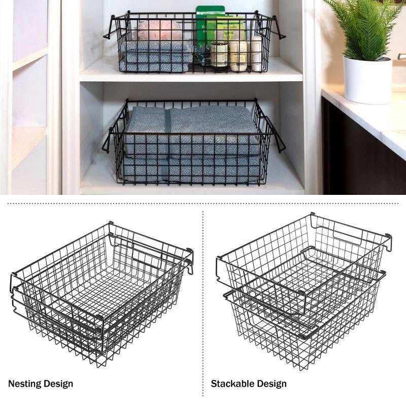 Black Metal Wire Stackable Storage Bins, Set of 2