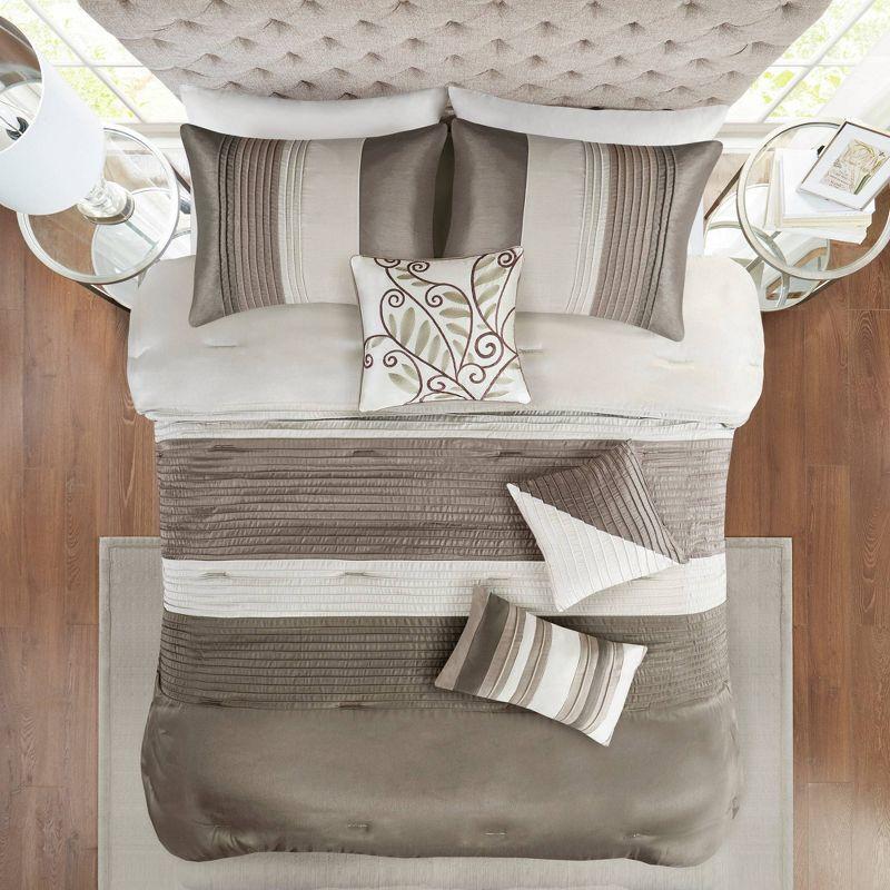 Amherst 7 Piece Striped and Pleated Comforter Set