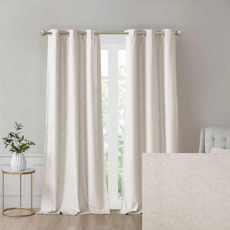 Ivory Faux Silk Blackout Grommet Window Curtains, 84"