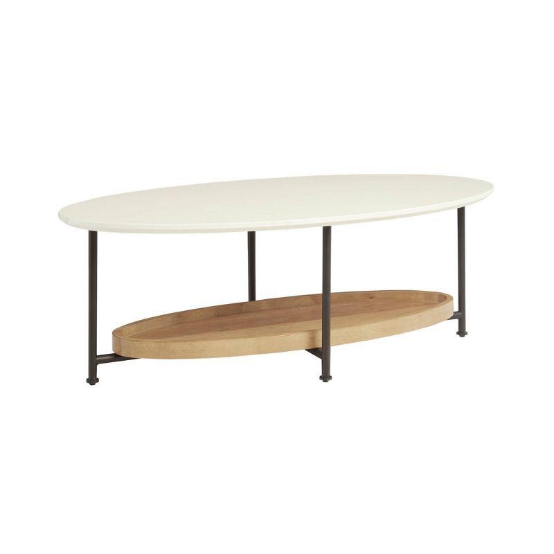 Blandford Coffee Table White/Natural - Madison Park: Metallic Finish, Open Shelf, Oval Shape for Living Room