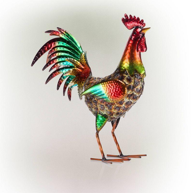 16" Multicolor Metal Rooster Garden Statue