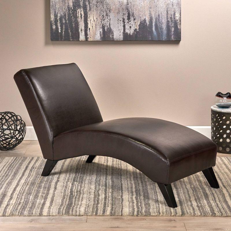 Finlay Leather Chaise Lounge Brown - Christopher Knight Home: Curved Comfort for Living Room