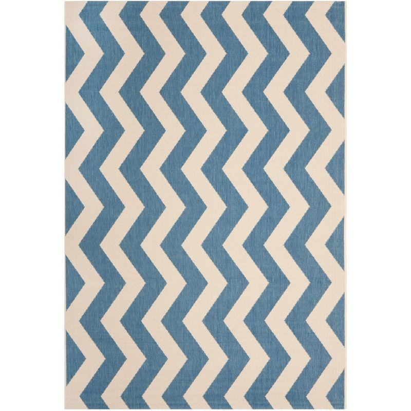 Blue and Beige Chevron Outdoor Area Rug, 4' x 5'7"