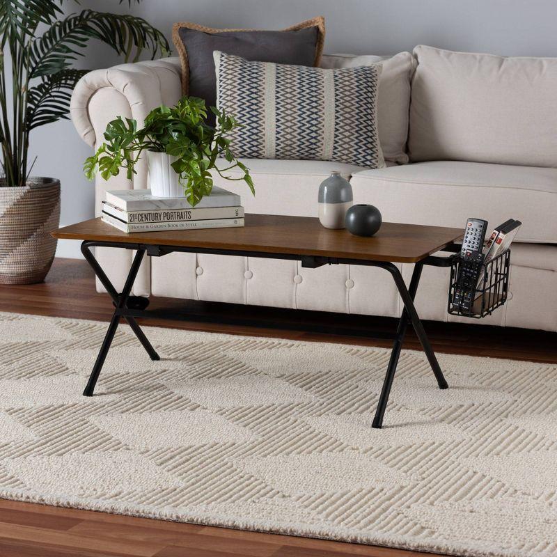 Mariela Low Profile Coffee Table with Basket Natural Brown/Black - Baxton Studio: Modern Rectangular Design, MDF Metal Frame