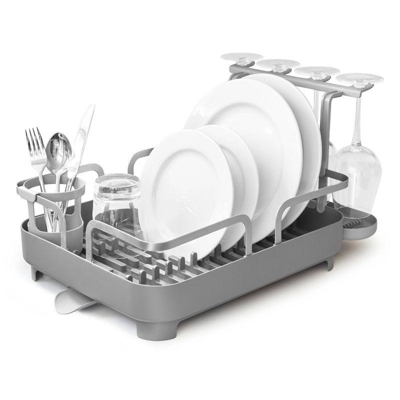 Charcoal Metal Dish Rack with Utensil Cup and Wine Glass Holder