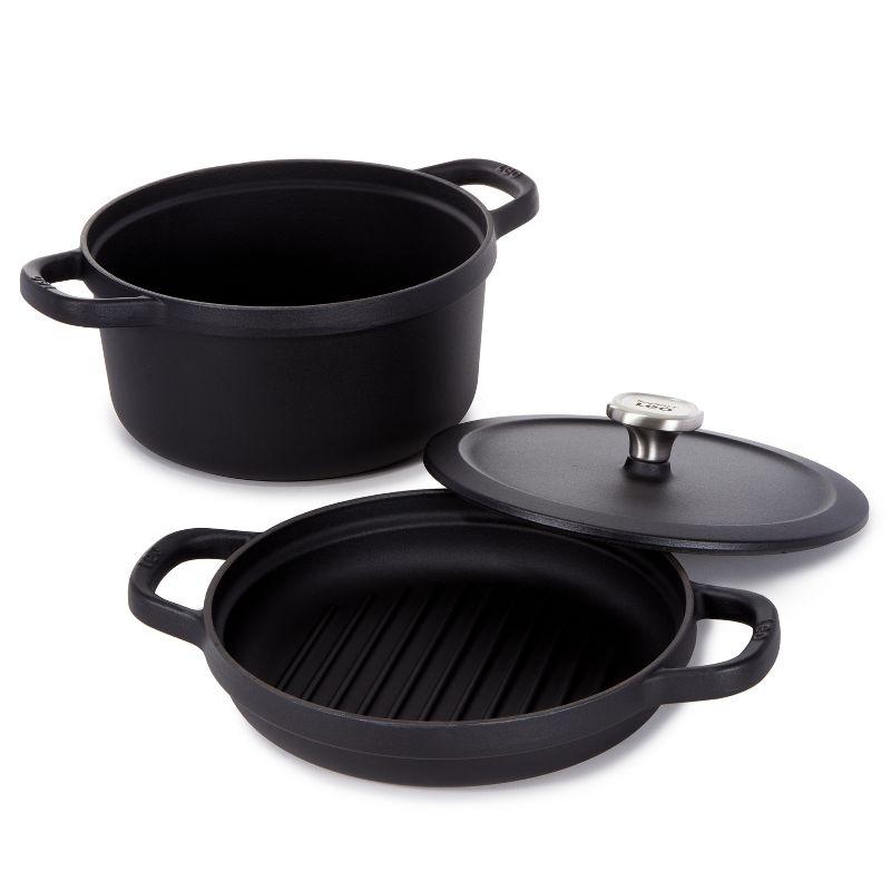 BergHOFF BergHOFF Graphite 3Pc Cast Iron Enamel Cookware Set, Covered Dutch Oven and Grill Pan