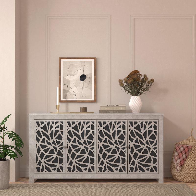 Culbreath Dusty Gray Oak 58.4 in. Laser-Cut 4-Door Sideboard