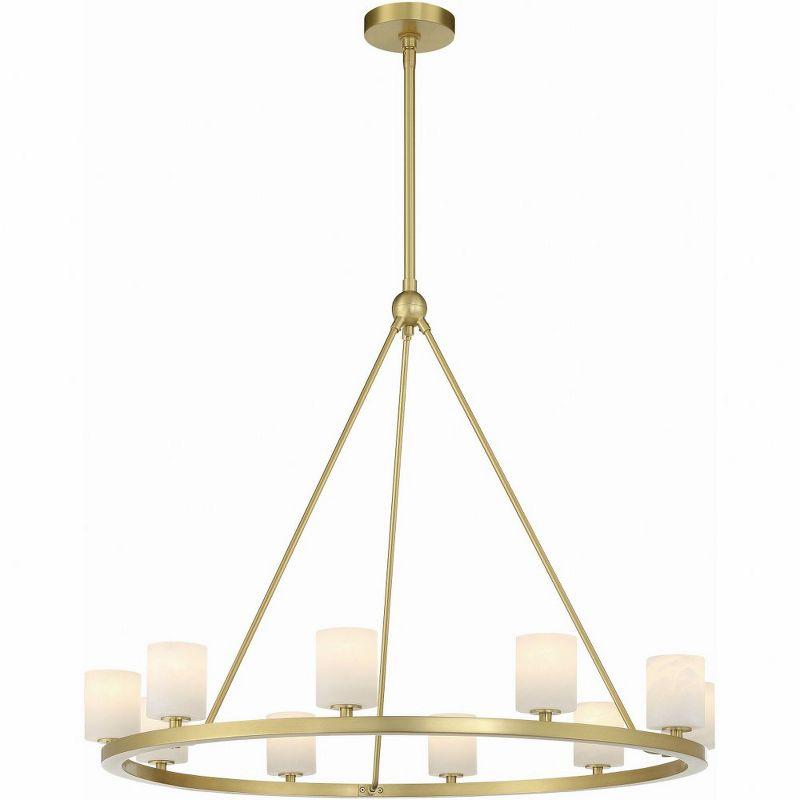 Soft Brass 10-Light Chandelier with White Stone Shades