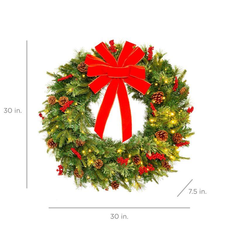 Best Choice Products Pre-Lit Battery Powered Christmas Wreath Decoration w/ PVC Tips, Ribbons