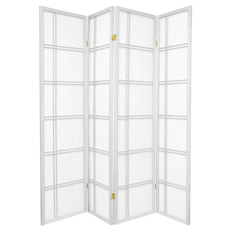 6 ft. Tall Double Cross Shoji Screen - White (4 Panels): Hardwood Frame, Metal Hinges, Lightweight