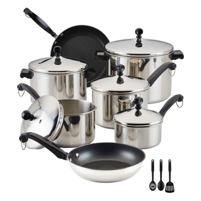 Farberware Classic Series 15pc Stainless Steel and Ceramic Cookware Pots and Pans Set Silver