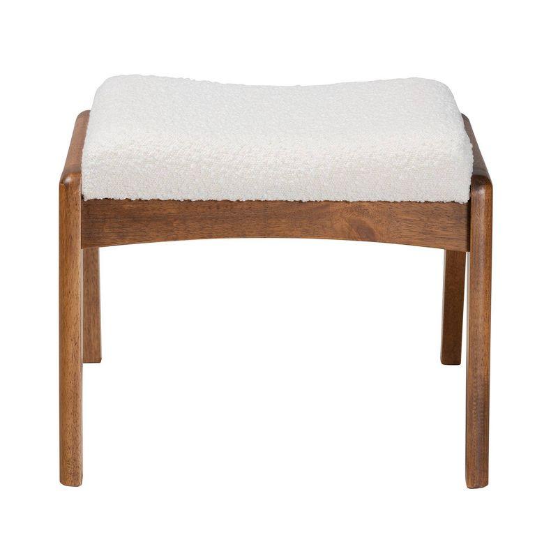 Roxy Boucle Upholstered and Wood Ottoman Footstool Off White/Walnut Brown - Baxton Studio: Mid-Century, Foam Padded, Retro Style
