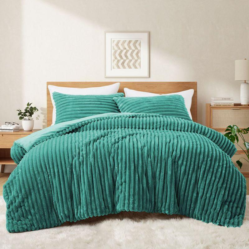 Peace Nest Flannel Fleece Plush Fuzzy Comforter Set Fluffy Bedding Set with 2 Pillowcases, Green, King