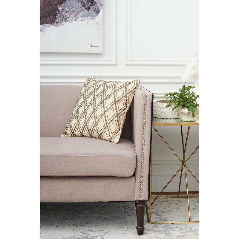 Elisabeth York Geometric Diamond Natural Tan Beaded Cotton Decor Throw Pillow Cover And Insert Set