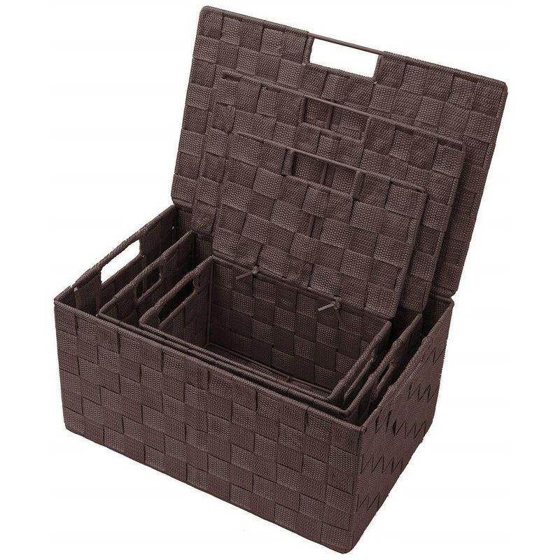 Sorbus 3 Piece Decorative Stackable Woven Basket with Lid and Built-in Carry Handles - Great for Storage and Organization