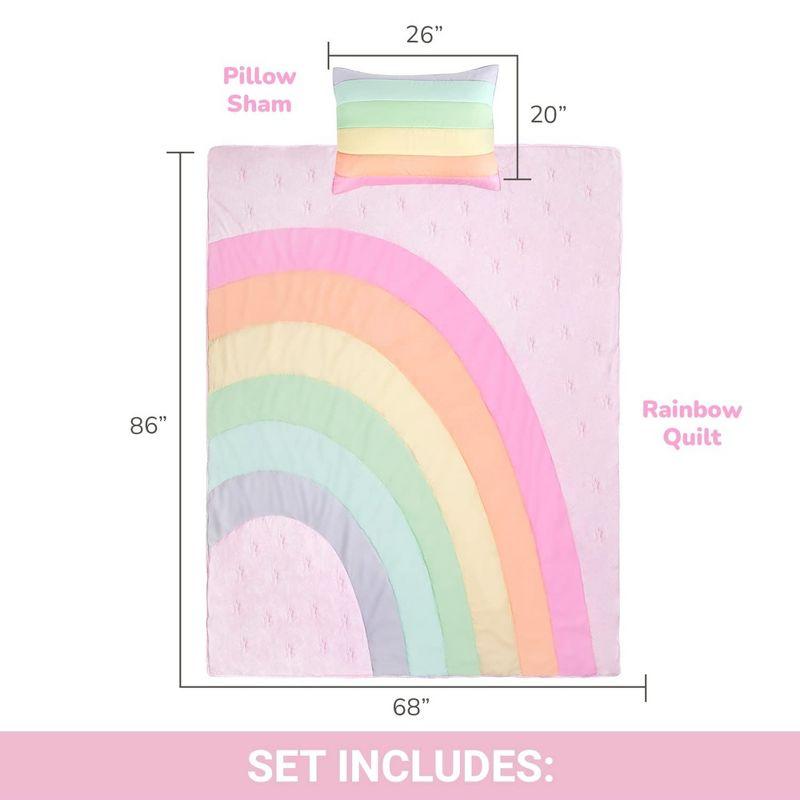 Tadpoles 2-Piece Rainbow Quilt Set | 1 Twin Bed Size Quilt & 1 Standard Sham | Made of 100% Micro-denier Polyester Fiber