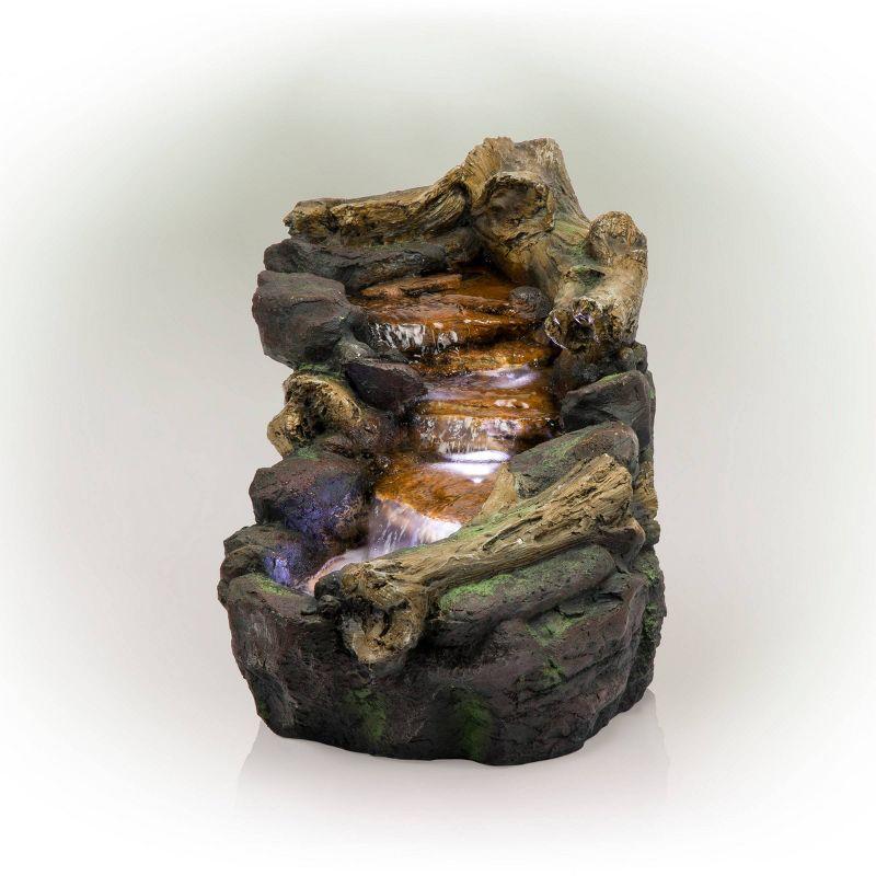 19" Resin River Rocks and Logs Fountain with LED Lights Gray/Cool White - Alpine Corporation: Indoor/Outdoor, Weather-Resistant