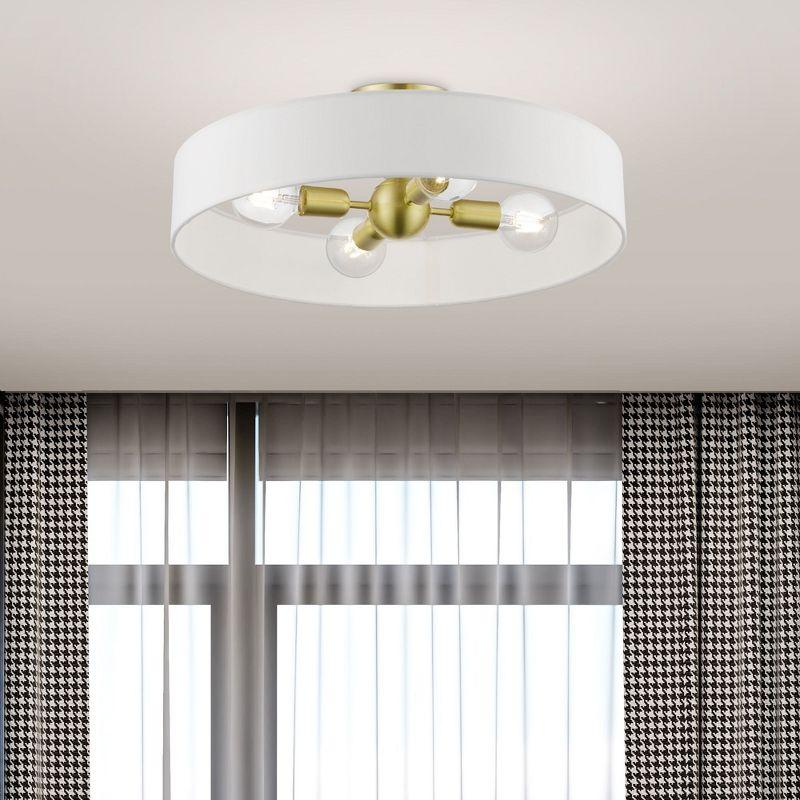 Livex Lighting Venlo 4 - Light Semi-Flush Mount in  Satin Brass/Shiny White