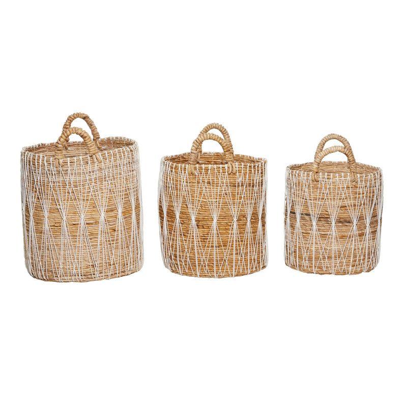 Handmade Bohemian Wicker Basket With Handles - Set of 3