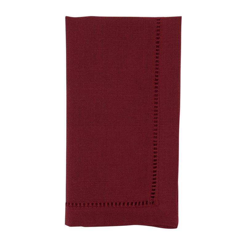 Burgundy Hemstitched Polyester Dinner Napkins Set of 12