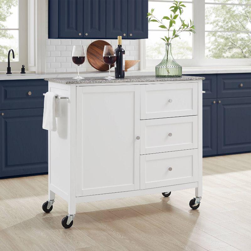 White Granite Top Kitchen Island with Storage and Wheels