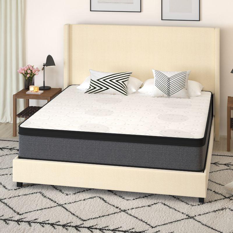 Merrick Lane Full Size 13" Euro Top Mattress in a Box with Hybrid Pocket Spring and Foam Design for Supportive Pressure Relief