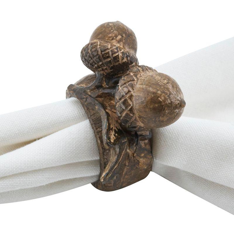 Rustic Brown Acorn Design Napkin Rings, Set of 4