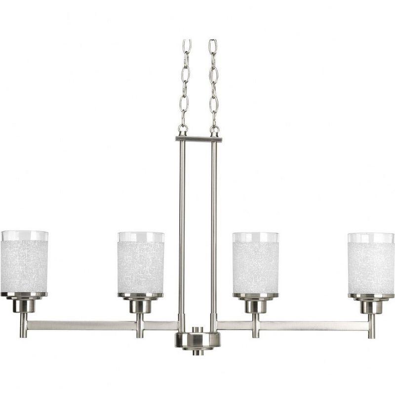 Alexa Brushed Nickel 4-Light Linear Chandelier with Linen Glass Shades