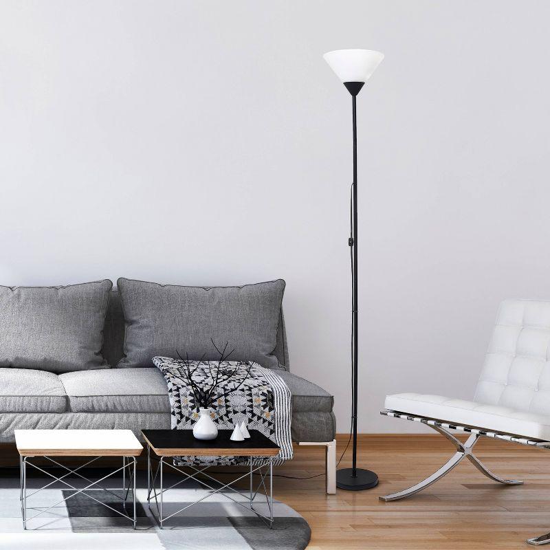 Adjustable Black Metal Torchiere Floor Lamp with White Shade