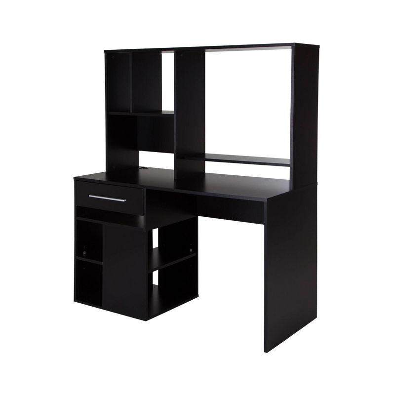 Pure Black Contemporary Home Office Desk with Hutch and USB Ports