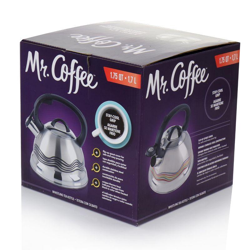 Mr. Coffee Cagliari 1.75 Quart Stainless Steel Whistling Tea Kettle with Color Changing Exterior