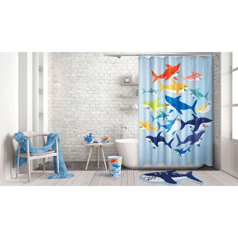 Blue Plastic Kids' Wastebasket with Colorful Sharks