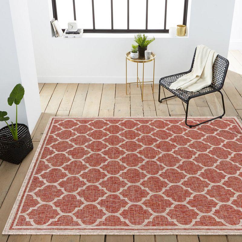 5'x8' Trebol Moroccan Trellis Textured Weave Indoor/Outdoor Area Rug, Red/Beige - JONATHAN Y