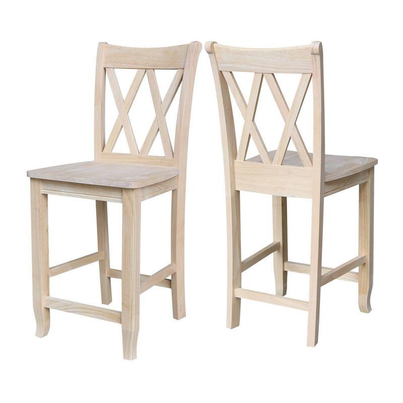 24" Double X Back Counter Height Barstool Unfinished - International Concepts: Solid Wood, Kitchen Island Seating