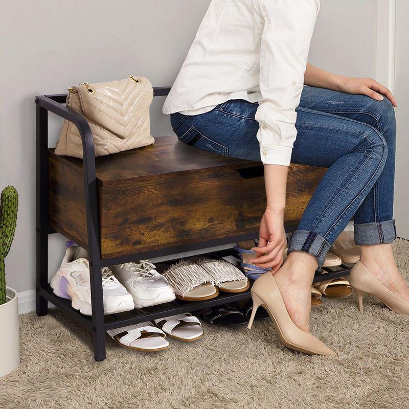 Entryway Storage Bench, 33 in Vintage Shoe Rack Bench with Storage Box