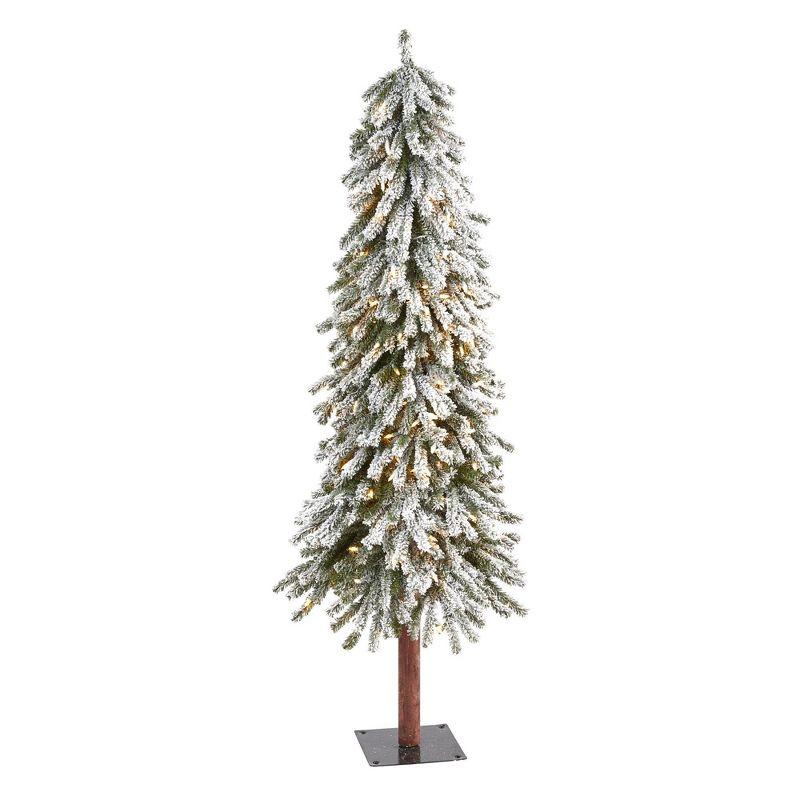 5ft White Flocked Slim Artificial Christmas Tree with Clear Lights