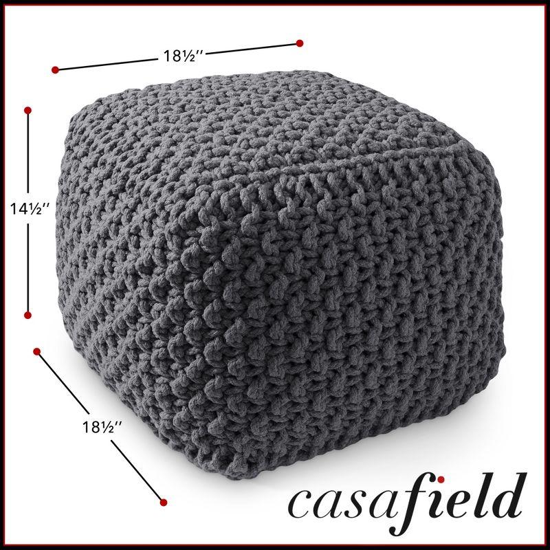 Casafield Casafield Square Pouf Ottoman, Cotton Knit Upholstered Footrest - Gray