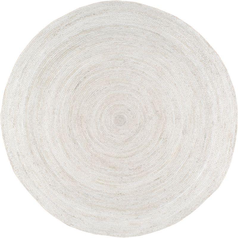 5' Round Hand Woven Rigo Jute Area Rug Off White - nuLOOM: Farmhouse Style, Low Pile, Indoor Use, Classic Pattern