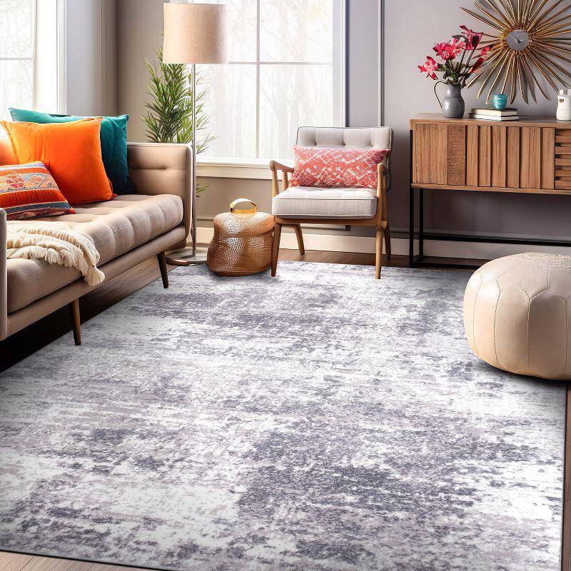 Reversible Distressed Abstract Gray 5' x 7' Synthetic Area Rug