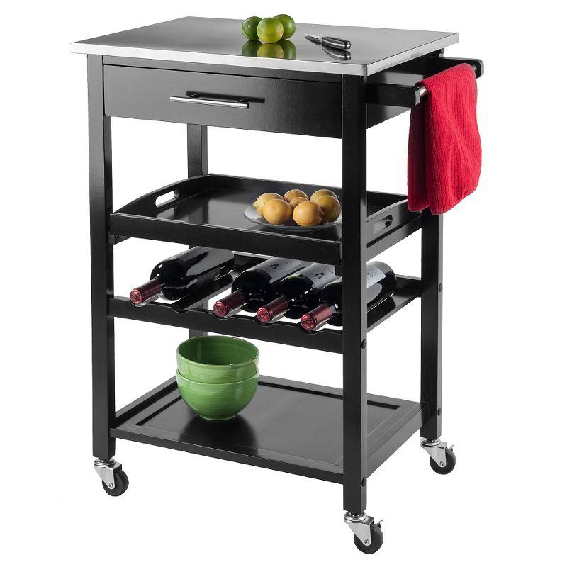 Anthony Stainless Steel Top Kitchen Cart Wood/Black - Winsome: Mobile Island, Wine Storage, Towel Rack