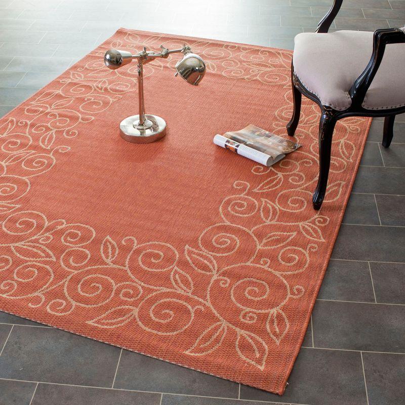 Terracotta and Beige Rectangular Synthetic Indoor/Outdoor Rug