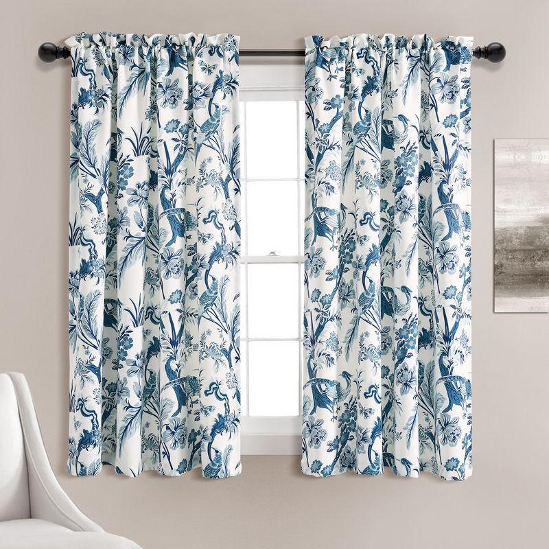 Dolores Blue Floral Peacock Light Filtering Curtain Panels 52x63 Set