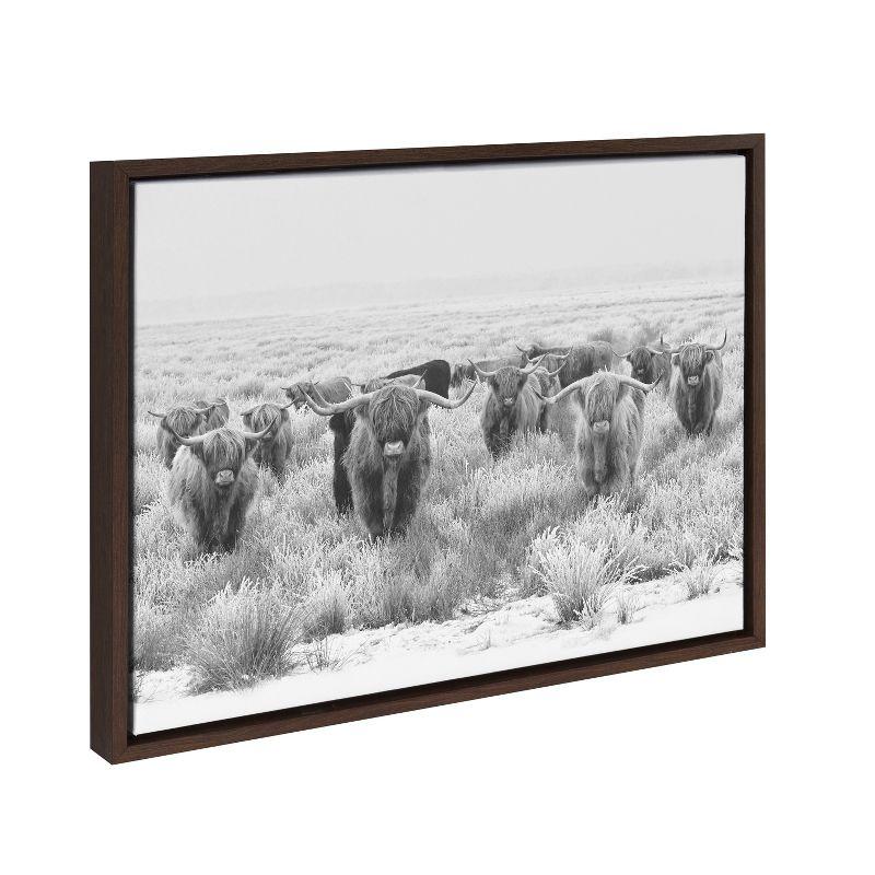 Kate and Laurel Sylvie Herd of Highland Cows Black and White Framed Canvas by The Creative Bunch Studio