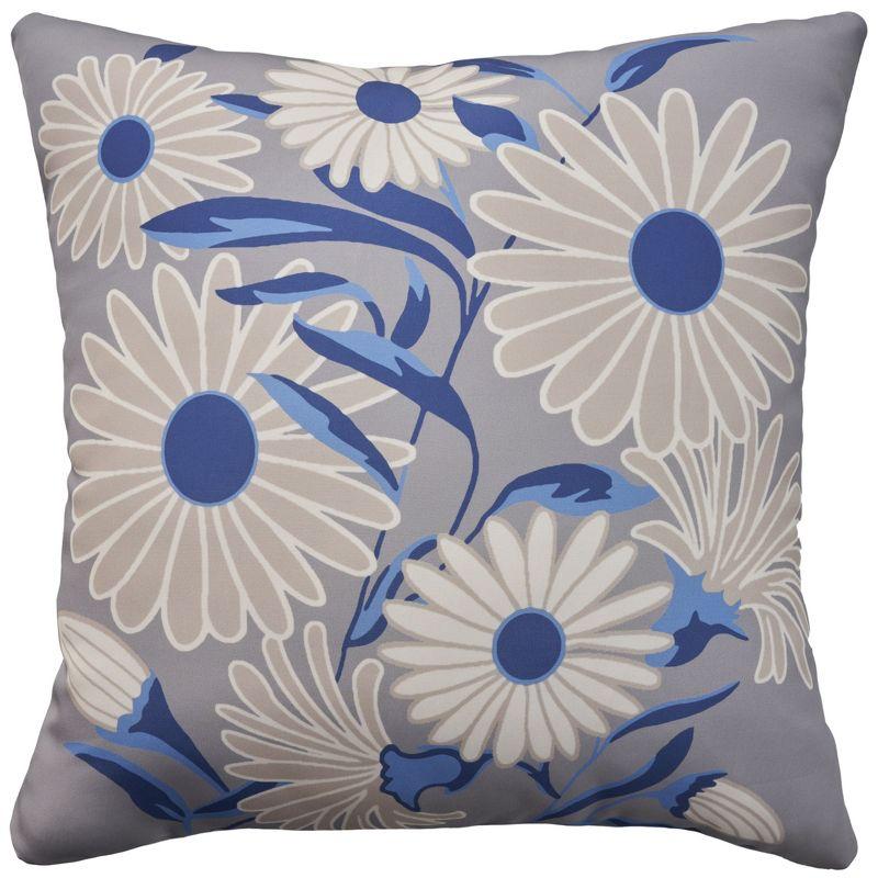 Aloha Floral Blue and Gray 20" Square Outdoor Throw Pillow